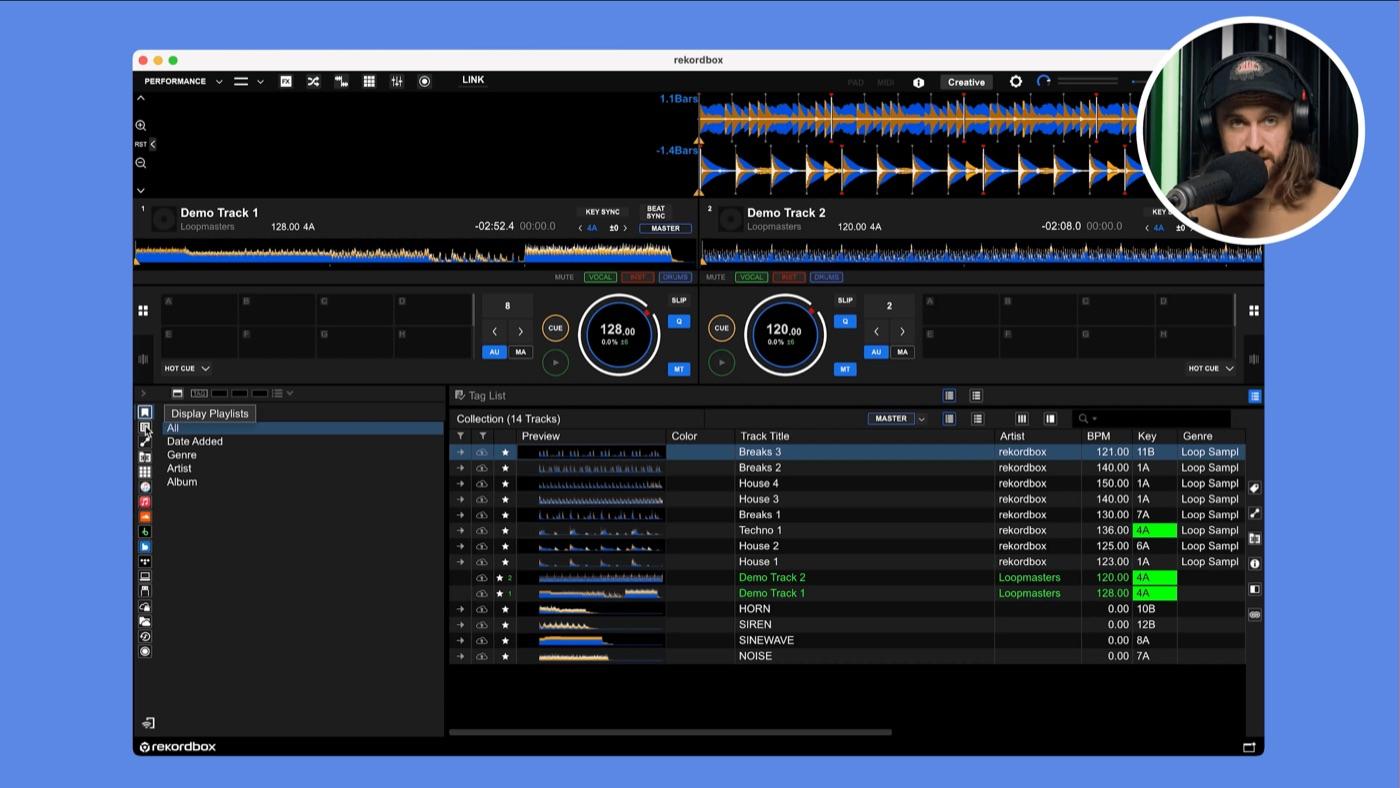 Planning a set in the rekordbox library and performance view